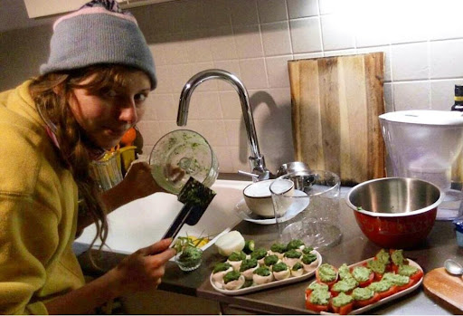 Taya in her moms kitchen