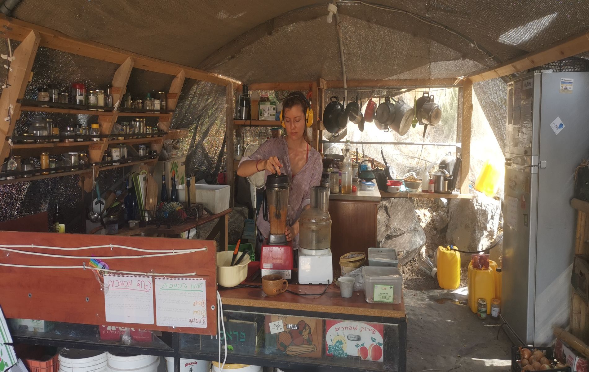 Taya working in outdoor kitchen